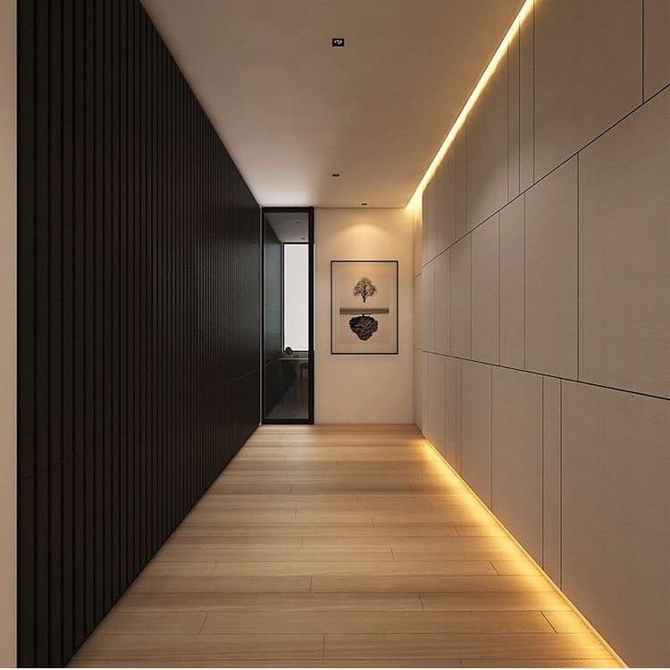 Minimalist corridor with architectural LED lighting — Faidras Residences